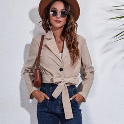 China European and American Women's Autumn Winter Jacket Corduroy Collar Suit Long Sleeve Short Belt Wear QUICK DRY Women's Coat for sale