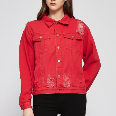 China Factory Wholesale New Women's Jacket Autumn Jacket QUICK DRY Long Sleeve Winter Casual Thin Women's Red Wash Coat Ripped Stock for sale