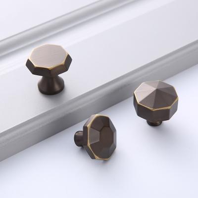 China Eight Sides Knob Hardware Wonderful Electroplating Antique Brass Furniture Pull Single Hole Drawer Knobs for sale