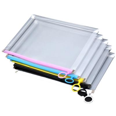 China Office School File Folder Bags Clear Plastic Zip Wraps Letter Folder Document Paper File Case Assorted Colors for sale