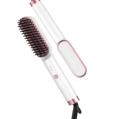 China 2021 Good Quality Adjustable Heat Settings Hair Straightening Brush Dropshipping Hair Styling Ionic Straightening Brush for sale