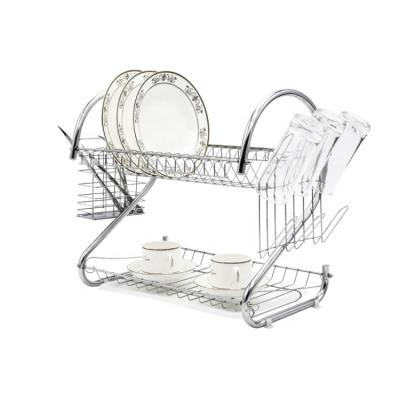 China Sustainable Compact Dish Drying Rack With Tray Kitchen Organizer Use 2 Double Tier Dish Rack for sale