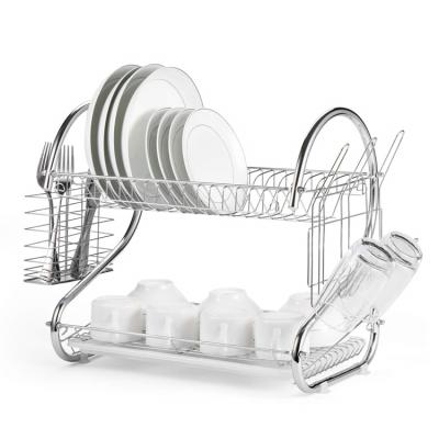 China Wire Sustainable Dish Rack With Two Tray Tiers High Quality Stainless Steel Dish Rack for sale