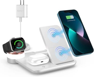 China Fast Qi Wireless Charger 4 in 1 Dock Compatible for iPhone Se 18W Wireless Charger Stand Dock Compatible with Apple Watch for sale