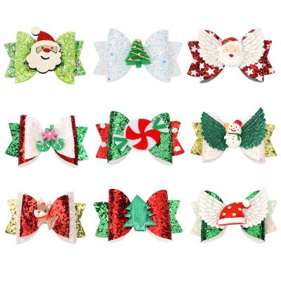 China Sweet Glitter Hair Clips Christmas Hair Bows Pin Babies Cartoon Platypus Cuts Hair Clips Christmas Ribbon For Hair Bow for sale