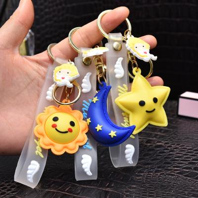 China Fashionable Silicone Sunflower Star Key Chain Angel Keychain Small Sun Angel Moon Wings 3D Cartoon Key Chain Pendant for sale