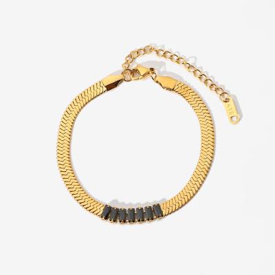 China Hiphop Punk Gold Plated Stainless Steel 18K Gold Flat Snake Chain Bracelet for sale