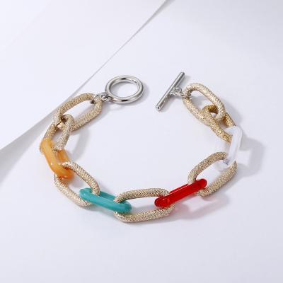 China New Punk Colorful Chain Bracelet Matte Resin Acrylic Splicing Rainbow Color Hiphop Bracelets for sale