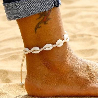 China Natural Bohemia Bohemian Barefoot Anklet Corrie Shell Anklets Handmade Leather Woven Shell Foot Jewelry Summer Beach for sale