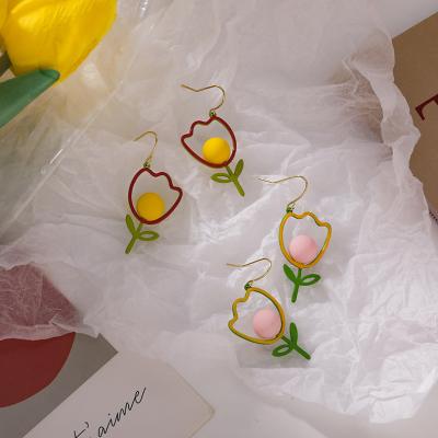 China New Classic Simple Candy Color Irregular Geometric Cavity Around Sweet Acrylic Flower Tulip Earrings Drop Earrings For Women Accessories for sale