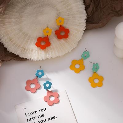 China Pink Flower Orange Drop Acrylic Acrylic Stud Earrings Geometric Hollow Geometric Irregular Cute Classic Dangle Earrings For Women Party for sale