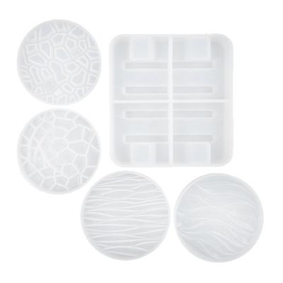 China Global DIY Crystal Epoxy Mold Coaster Storage Tray Set Silicone Mold Wave Diamond Bottom Round Coaster for sale