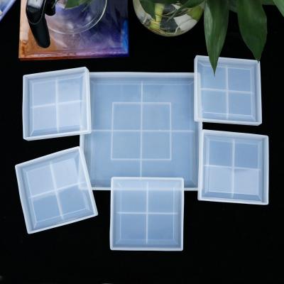 China Viable Crystal Silicone Epoxy Resin Silicone Food Grade DIY Drop Coaster Square Silicone Mold for sale