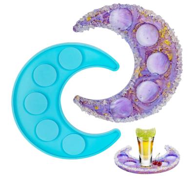 China New World Designs Classic Style Moon Shaped Wine Tray Silicone Mold Crystal Glass Epoxy Handmade DIY Mold for sale