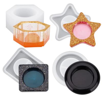 China Europe Design Candle Holder Silicone Mold Star 4 Hexagon Square Round Epoxy Resin Crystal Mold for sale