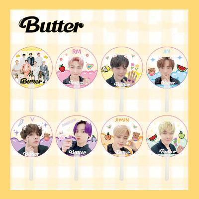 China South Korean Bangtan Boys Wholesale KPOP Idol Goods Printed Bangtan Boys Butter Hand Fan Plastic Fan for sale