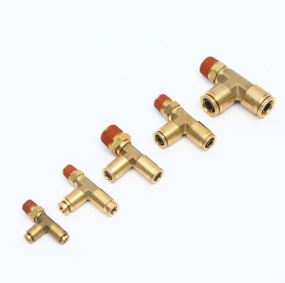 China Various Good Quality Brass Tee Fixed Male NPT DOT Tube Fittings Brass Gold Supplier 45 Degree Pipe Fitting Side Part Tee for sale