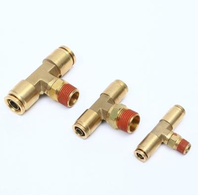 China Brass Fittings 1/2 Brass Fitting Compression Brass Tee Swivel Male NPT Dot Pneumatic Fittings Plug In Pneumatic Quick Connector for sale