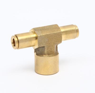 China Brass Tee Connector Fitting Quick Connector Three Way Internal Thread All-Copper Brass DOT Elbow Fitting for sale