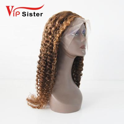 China hot sale 13x4 highlight 13x4 frontal wig deep curly 100% cuticle brazilian virgin hair 4/27 aligned ombre color 13x4 frontal wig for sale