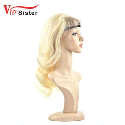 China sister 100% hair VIP Hd 2019 Pre Plucked Hair 613 7A 8A 9A 100% Brazilian Blonde 360 ​​Half Lace Frontal Wigs for sale