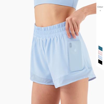 China Antibacterial Mesh Breathable Pocket Yoga Pants Women's Elastic High Waist Fishing Hip Sports Shorts for sale