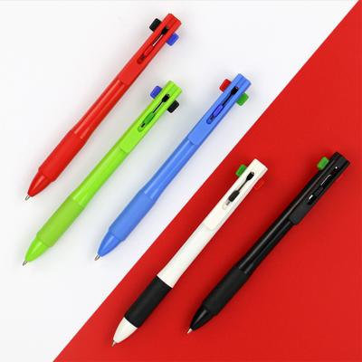 China Promotional pen 4colors ballpen 4colors ballpoint pen clear plastic pen with soft rubber grip for sale