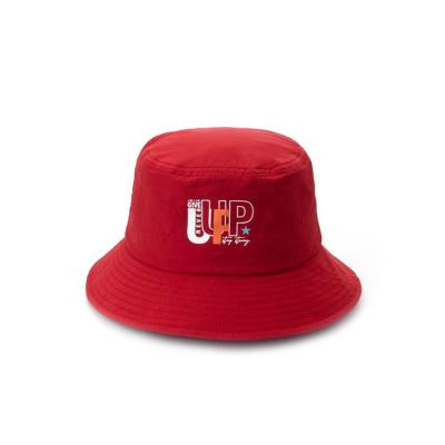 China Custom Logo Print Polyester Flat Top Comfortable Outdoor Unisex Bucket Hats for sale