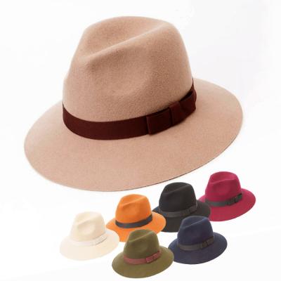 China Warm& Comfortable Designer Women Fedora Felt Hats From Manufacturer Wide Brim Bowknot for sale