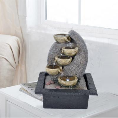 China Modern Lightweight Led Stone Water Fountain Table Top Chinese Waterfall Polyresin Stone Water Fountain Modern Home Decor Small for sale