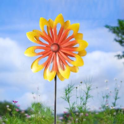 China KD Windmill Garden Decoration Double Layer Air Sunflower Metal Wind Spinners Making Machine Double Outdoor 3D Spirals for sale