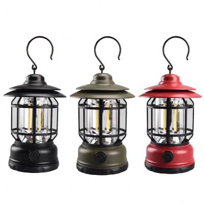 China Wholesale Retro Nostalgia 3*aaa Portable Outdoor Dry Battery 3 Cob Tent Light Camping Hanging Camping Lantern for sale