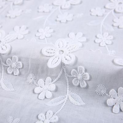 China Fashion Custom Popular Cotton Voile With All Over Luxury White 3d Embroidered Fabric for sale