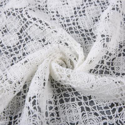 China Viable White Embroidered 100% Cotton Yarn Cord Lace Dress Dubai Fabric For Dress for sale