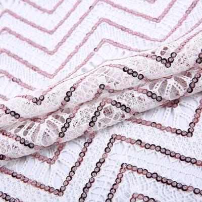 China High Quality Fashion Design Textile Lace Sequin Chemical Embroidery Fabric for sale