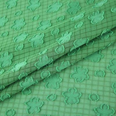 China China Factory Breathable Polyester Flowers Fabric Women Chiffon Green Sheer Jacquard Fabrics For Blouse Dress for sale