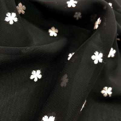 China Latest Fashion Design Floral Embroidered Black Cheap Simple Georgette Chiffon Fabric for sale