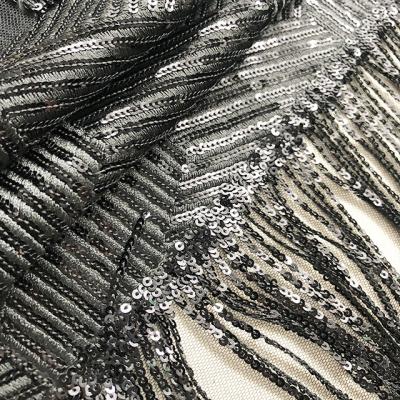 China 100% T/3D Polyester Mash Most Popular Black Sequin Embroidered Bohemia 3d Tassel Lace Fabric for sale