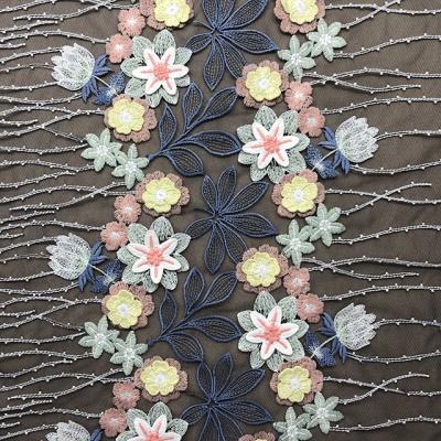 China 3D Flowers Net Fabric Bridal Multicolor 3d Flower Knitting Lace Embroidered Knitted Mesh With 3D Flower Embroidery TUV Customized Color for sale