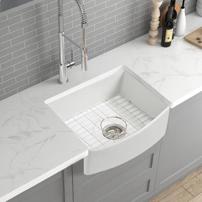 China Without Faucet Binli Fine Fireclay 24 Inch Rectangular Apron Bathroom Front Farmhouse Luxury Porcelain Ceramic Kitchen Sinks BL2420A for sale