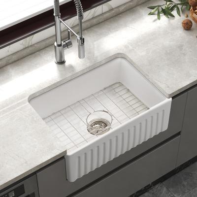 China Bathroom Luxury Rectangular Apron Kitchen Basin Faucet Farmhouse Cabinetless Wash Front Sink With GRID AND STAINER BOTTOM Moden Wash Basin for sale