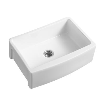 China Without Faucet Fine Farmhouse Fireclay Sink For Kitchen Basin Bathroom Ceramic Wash Art Bowl Apron Farmhouse Fashion Single Basin for sale