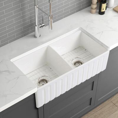 China Without Faucet Binli Farmhouse Kitchen Sink Deep White Ceramic Porcelain Fireclay Kitchen Farmhouse Apron-Front Sink for sale