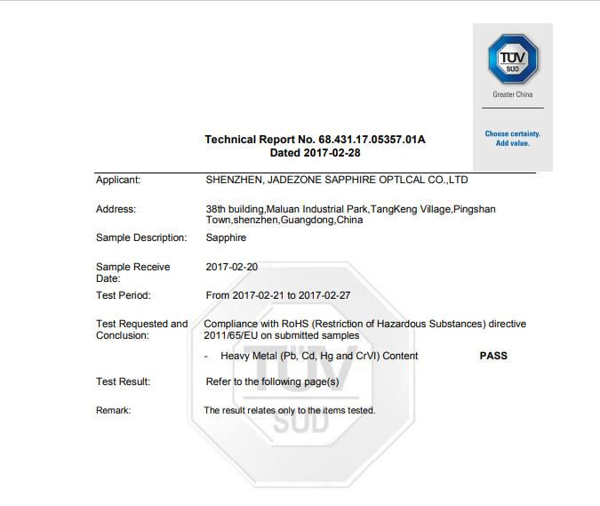 RoHS - Shenzhen Jadezone Sapphire Optical Co., Ltd.