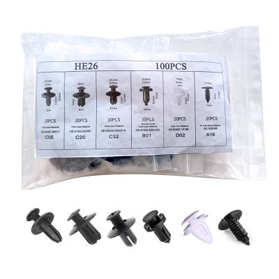 China Auto Automotive Car Body Clips Bag 100pcs HE26 Automotive Plastic Fastener for sale