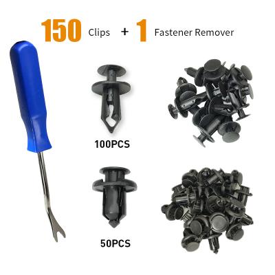 China Auto Parts Fastener 150 Pcs Plastic Fasteners Push Type Bumper Rivet Clips-2 Files Universal Auto Clips & Fastener For Fender Clips Bumper Clips Replacement-Faste for sale