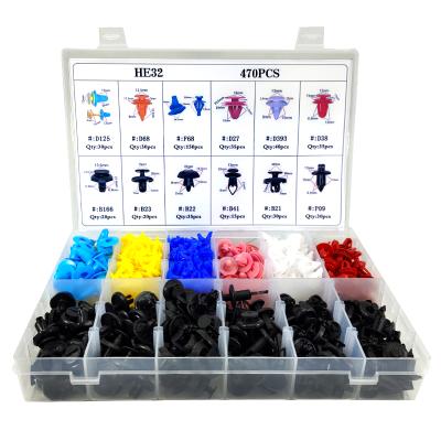 China 470PCS/set Automotive Plastic Fasteners Universal Auto Rivet Clips Fastener Plastic Rivets Clips Set Body Clips Assortment HE32 for sale