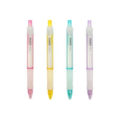 China Aihao Retratable Dual Color Injection Super Fluid Ballpoint Pen Rubber Grip Ballpoint Pen for sale