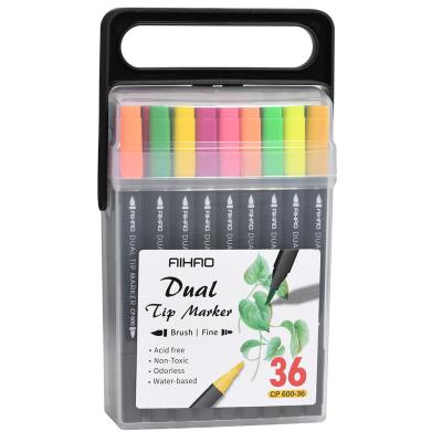 China Hat Off High Quality Plastic Point 36 Colors Different Fiber Art Marker Pens Double Ended Pens for sale