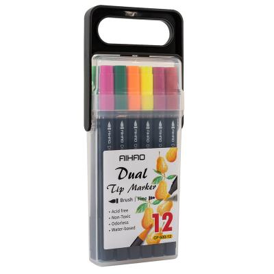 China Hat Off Aihao High Quality Plastic Double Point 12 Different Colors Art Supplies Fiber Art Marker Pens for sale